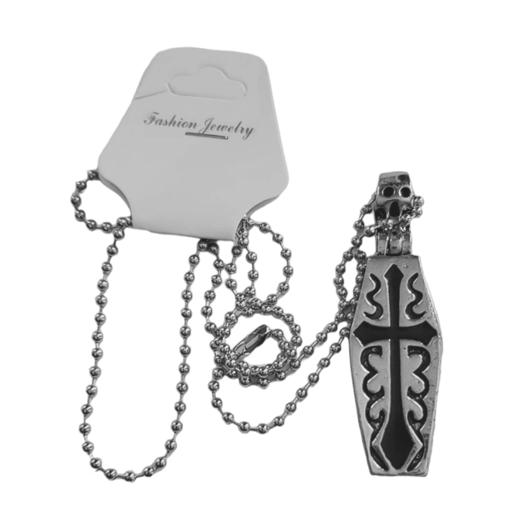 NWT Opening Coffin Skeleton Pendant Necklace Stainless Steel Silver Black - Picture 2 of 9